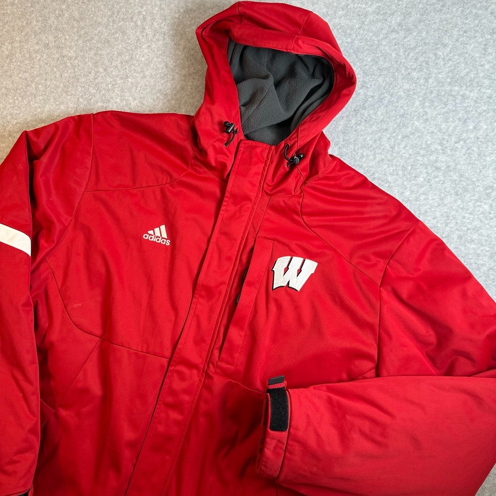 Wisconsin Badgers Jacket Mens L Adidas Clima Proof Winter Parka Insulated Red